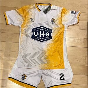 White and Yellow Soccer Jersey and Shorts Set